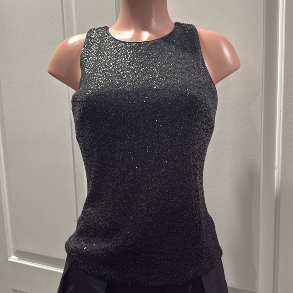 Aidan Mattox Black Sequin Blouse‎ Top